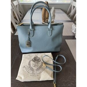 Lauren Ralph Lauren Newbury Double Zip Leather Satchel Leather Light Blue Large